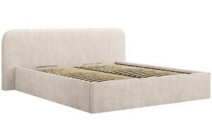 Béžová čalouněná dvoulůžková postel MICADONI Elizabeth 180 x 200 cm s úložným prostorem