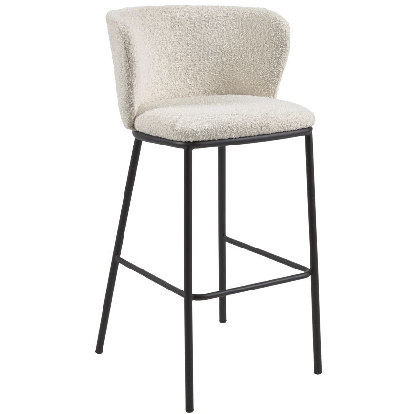 Kave Home Bílá bouclé barová židle Ciselia 75 cm