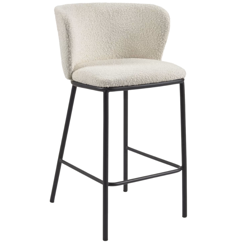 Kave Home Bílá bouclé barová židle Ciselia 65 cm