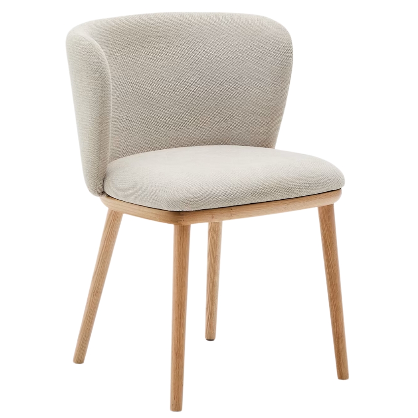 Kave Home Béžová jídelní židle Ciselia s dřevěnou podnoží