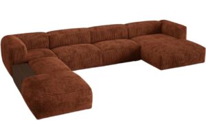 Micadoni Terakotově červená manšestrová rohová pohovka Martina 406 cm