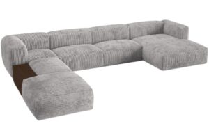 Micadoni Světle šedá manšestrová rohová pohovka Martina 406 cm