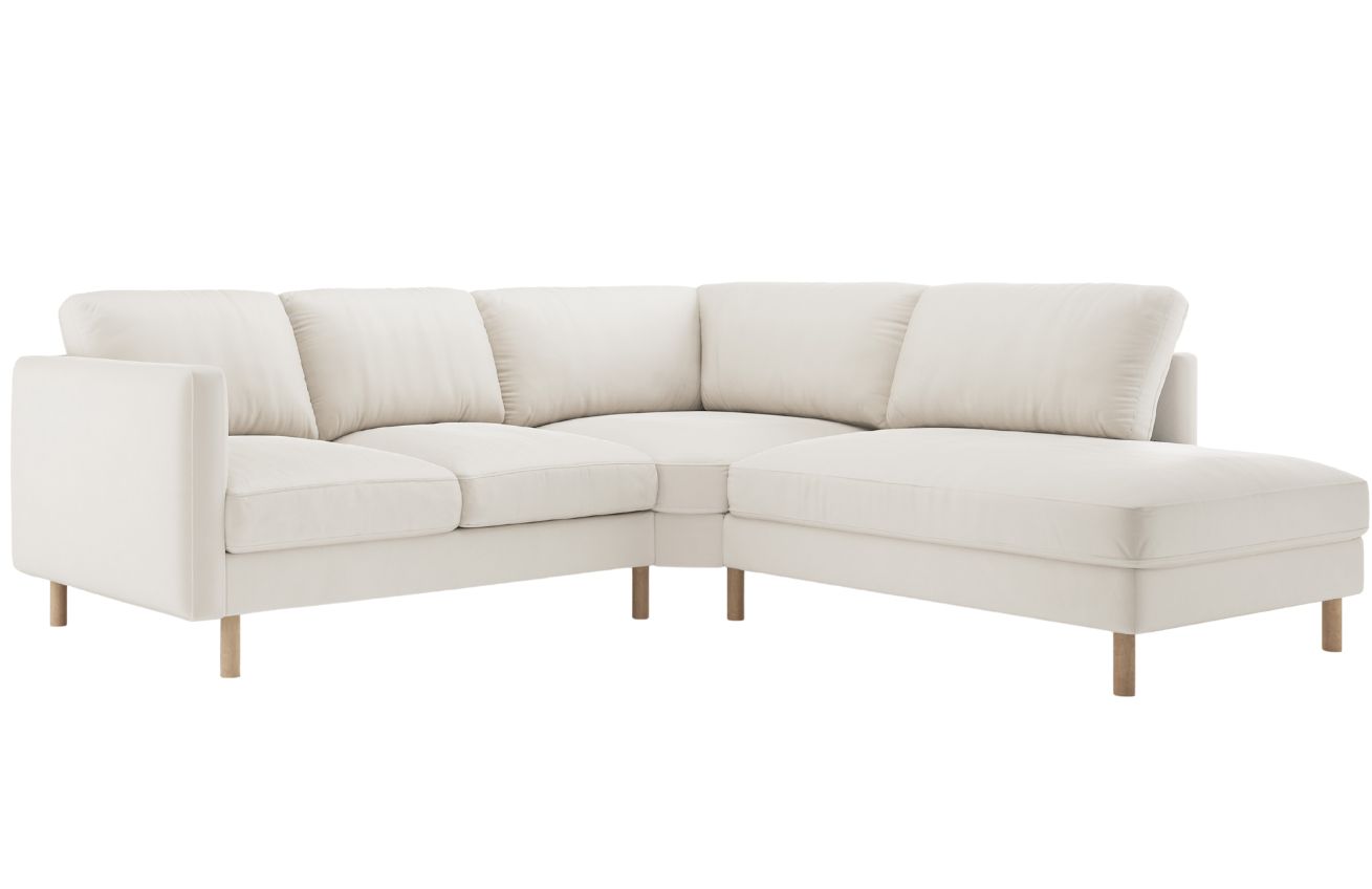 Micadoni Bílá sametová rohová pohovka Eden 267 cm