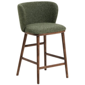 Kave Home Zelená barová židle Ciselia 65 cm s ořechovou podnoží