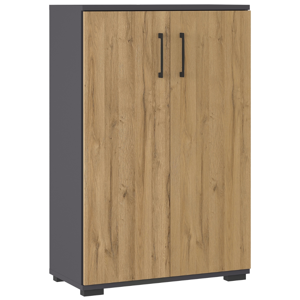 Germania Tmavě šedá kancelářská skříň Profi 2.0 123 x 80 cm s dubovým dekorem