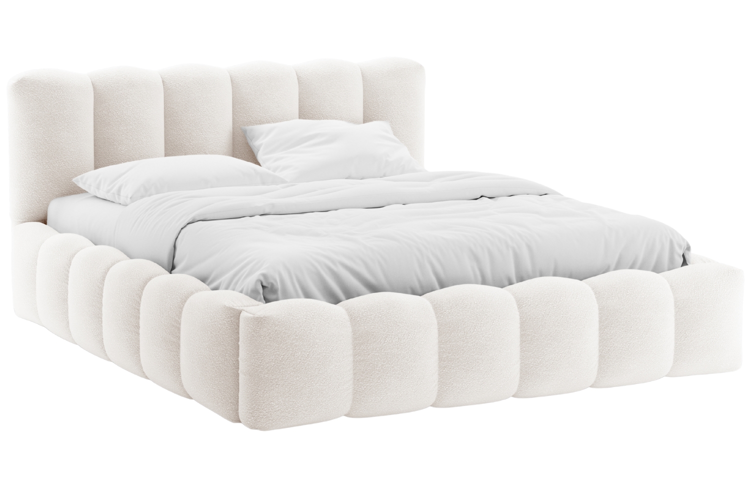 Micadoni Bílá bouclé dvoulůžková postel Lupine 160 x 200 cm s úložným prostorem