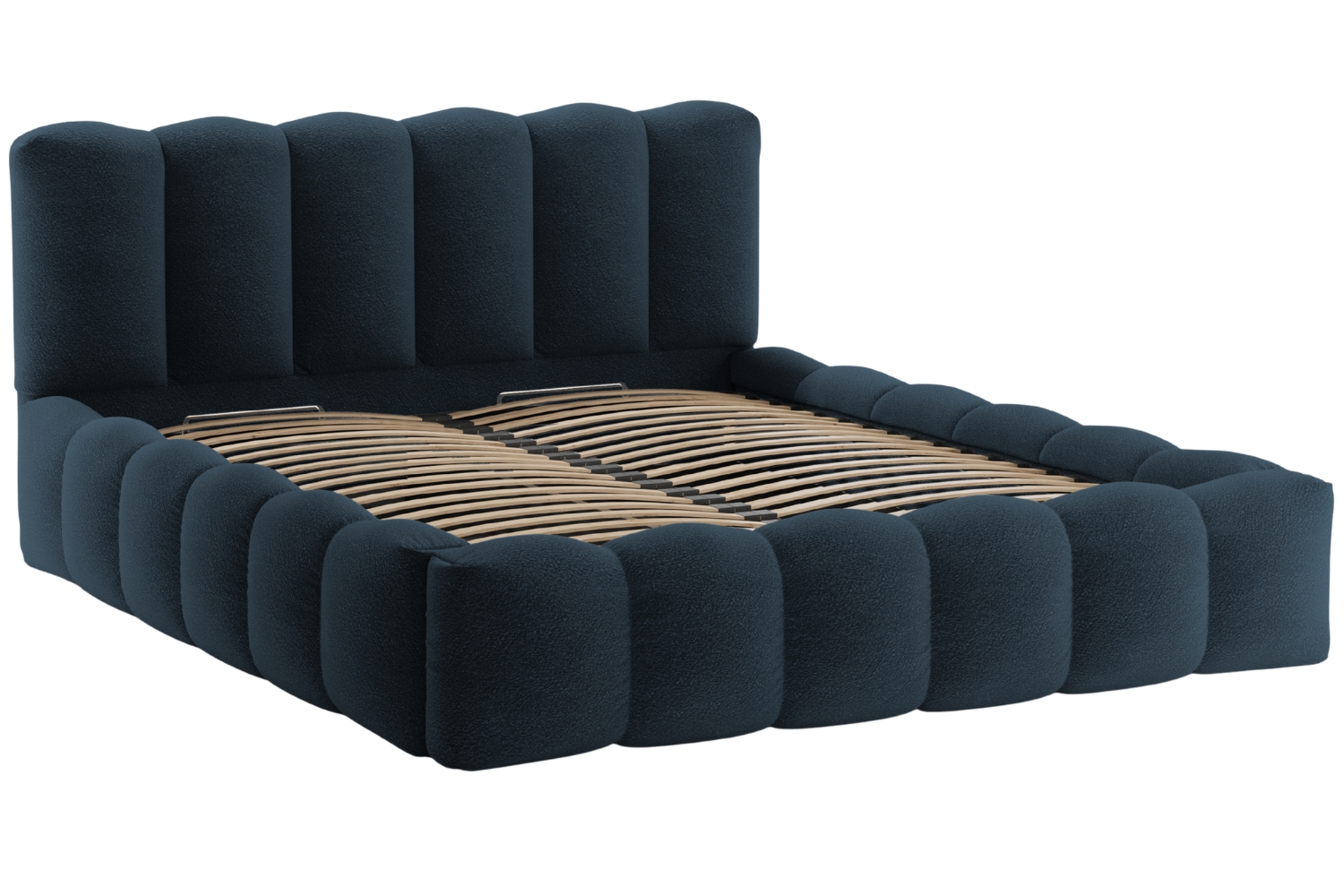 Micadoni Tmavě modrá bouclé dvoulůžková postel Lupine 180 x 200 cm s úložným prostorem