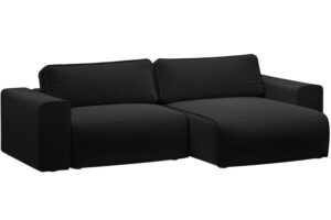 Micadoni Černá sametová rozkládací pohovka Victor 246 cm