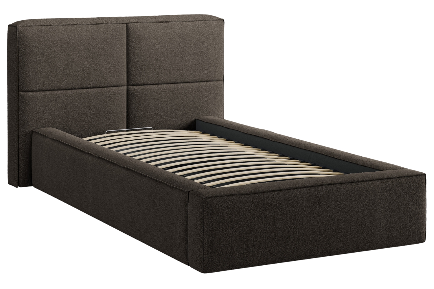 Micadoni Hnědošedá bouclé jednolůžková postel Darren 90 x 200 cm s úložným prostorem