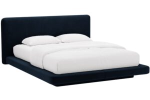 Micadoni Královsky modrá sametová dvoulůžková postel Linea 180 x 200 cm