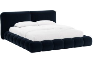 Micadoni Královsky modrá sametová dvoulůžková postel Solange 160 x 200 cm
