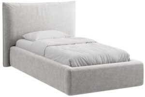 Micadoni Světle šedá žinylková jednolůžková postel Kaelle 90 x 200 cm s úložným prostorem