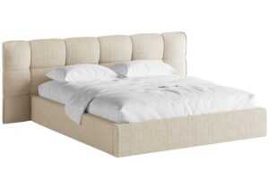 Micadoni Světle béžová bouclé dvoulůžková postel Eric 160 x 200 cm s úložným prostorem