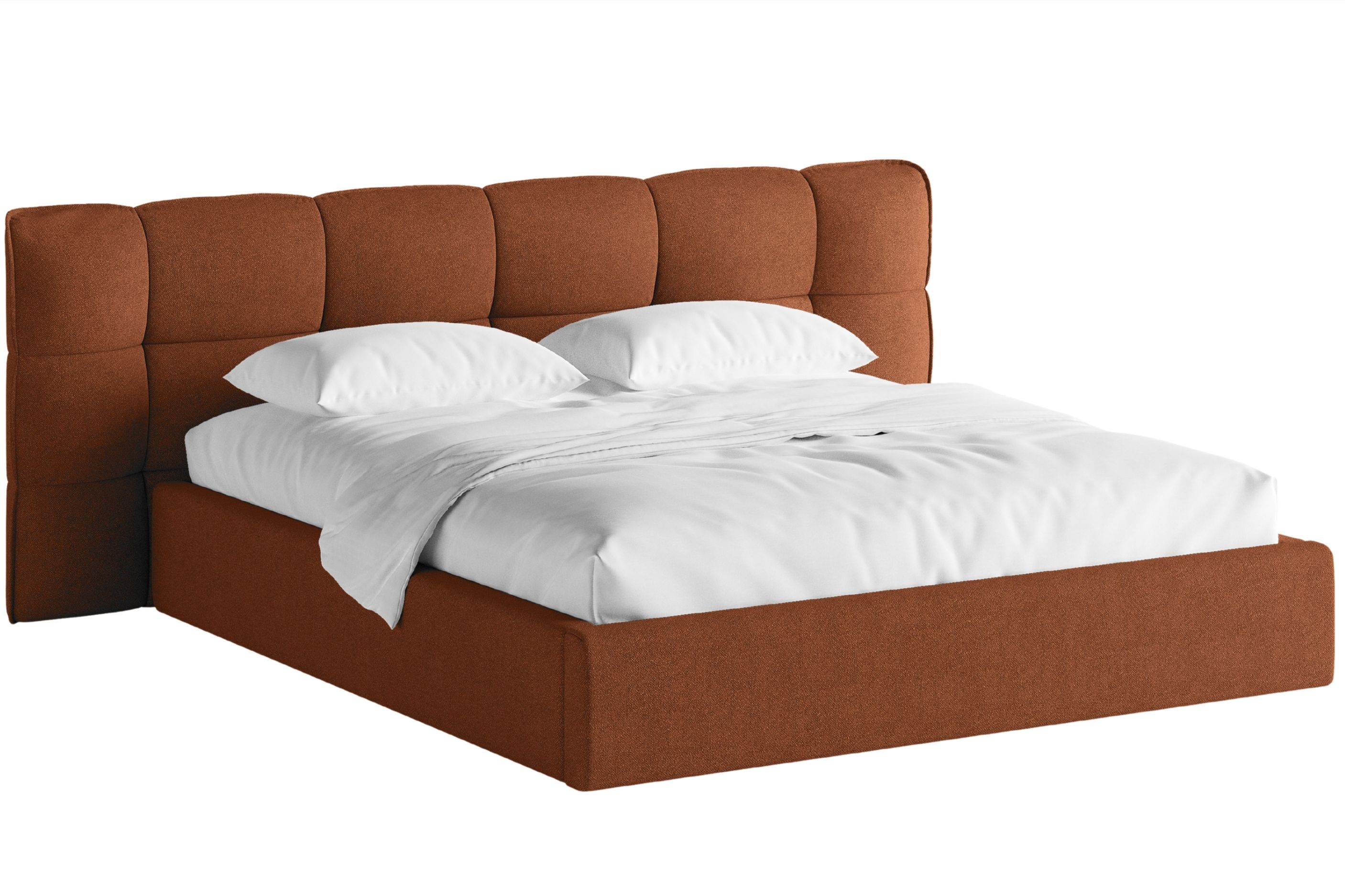 Micadoni Terakotově oranžová bouclé dvoulůžková postel Eric 160 x 200 cm s úložným prostorem