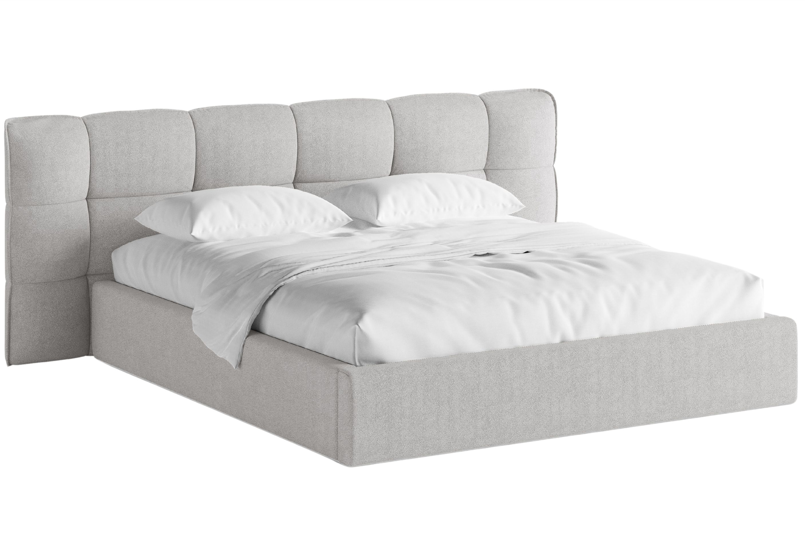 Micadoni Světle šedá bouclé dvoulůžková postel Eric 160 x 200 cm s úložným prostorem