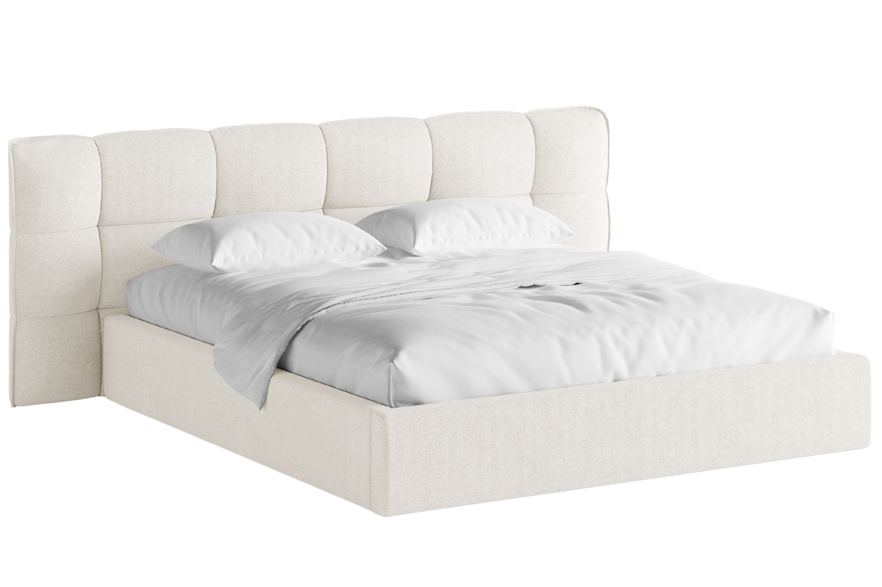 Micadoni Krémově bílá bouclé dvoulůžková postel Eric 160 x 200 cm s úložným prostorem