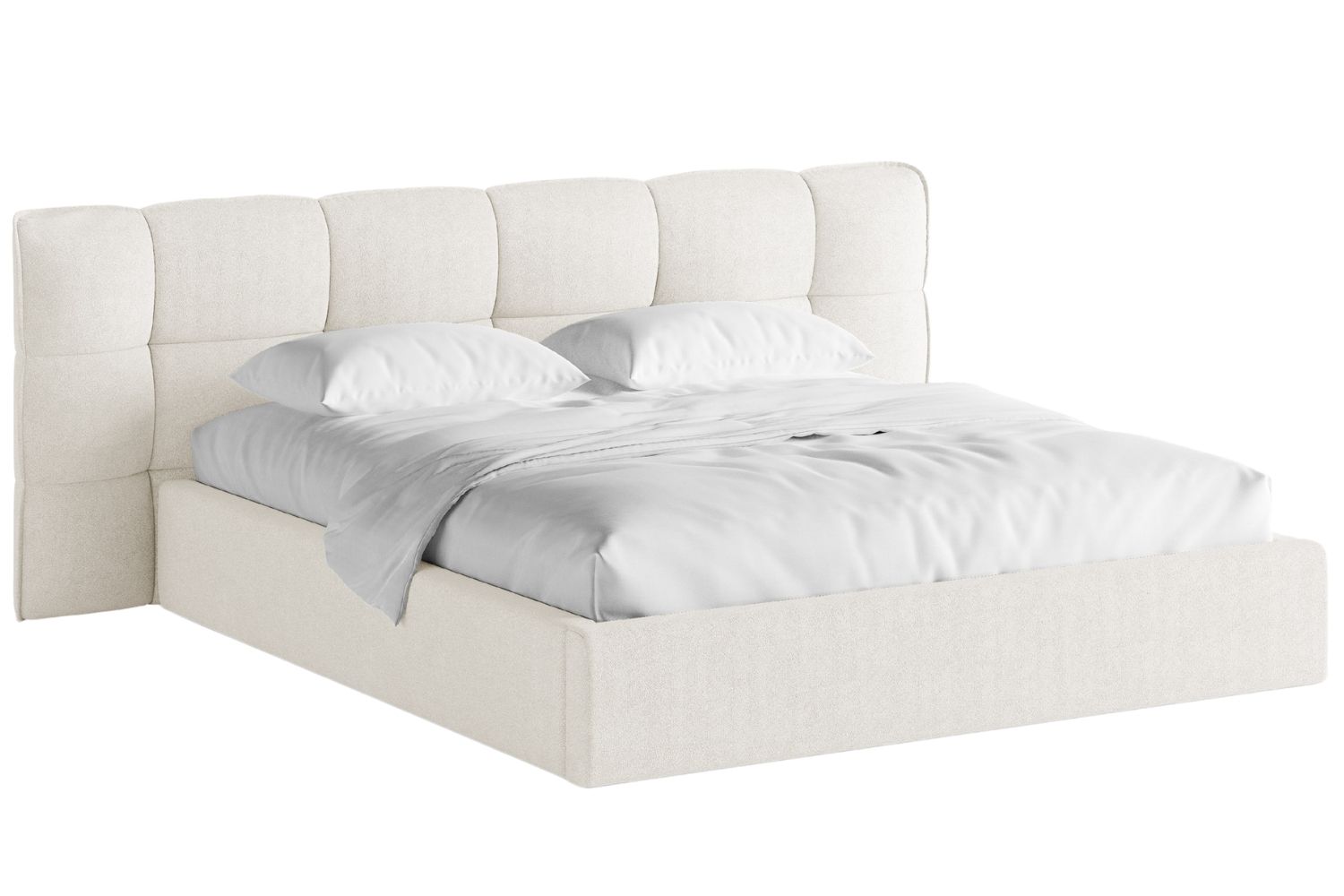 Krémově bílá bouclé dvoulůžková postel MICADONI Eric 180 x 200 cm s úložným prostorem