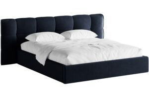 Micadoni Tmavě modrá sametová dvoulůžková postel Eric 180 x 200 cm s úložným prostorem