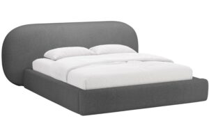 Micadoni Tmavě šedá bouclé dvoulůžková postel Ovalo 160 x 200 cm s úložným prostorem