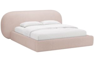 Micadoni Růžová bouclé dvoulůžková postel Ovalo 160 x 200 cm s úložným prostorem